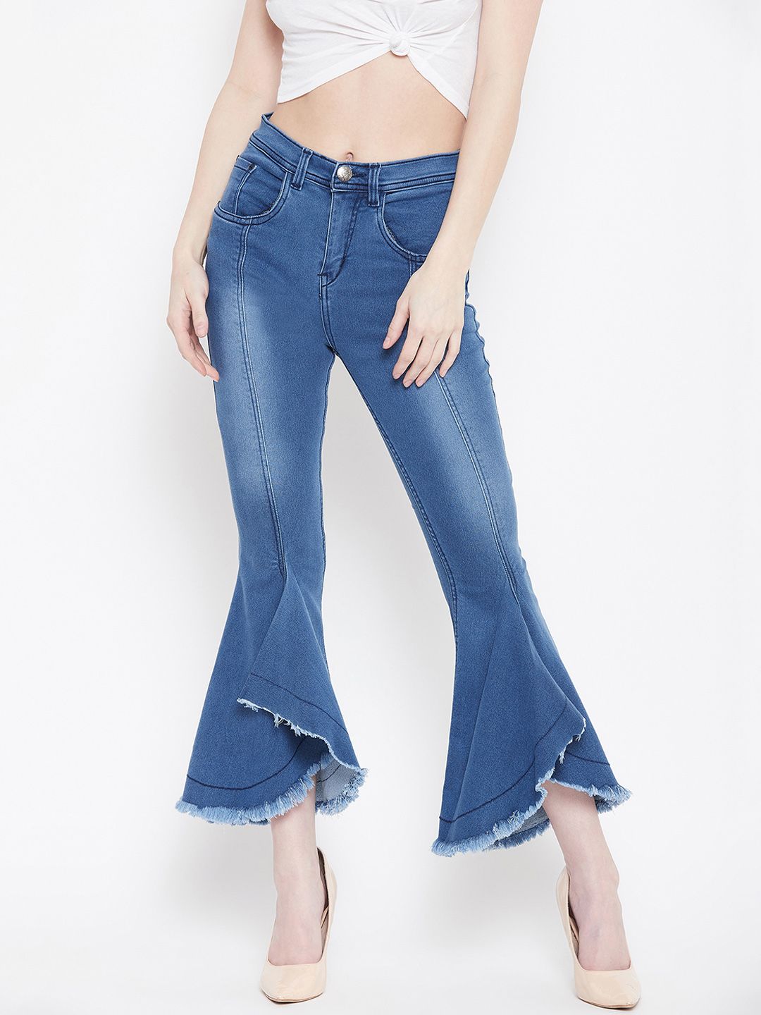 Nifty Women Blue Bootcut Mid-Rise Clean Look Stretchable Jeans Price in India
