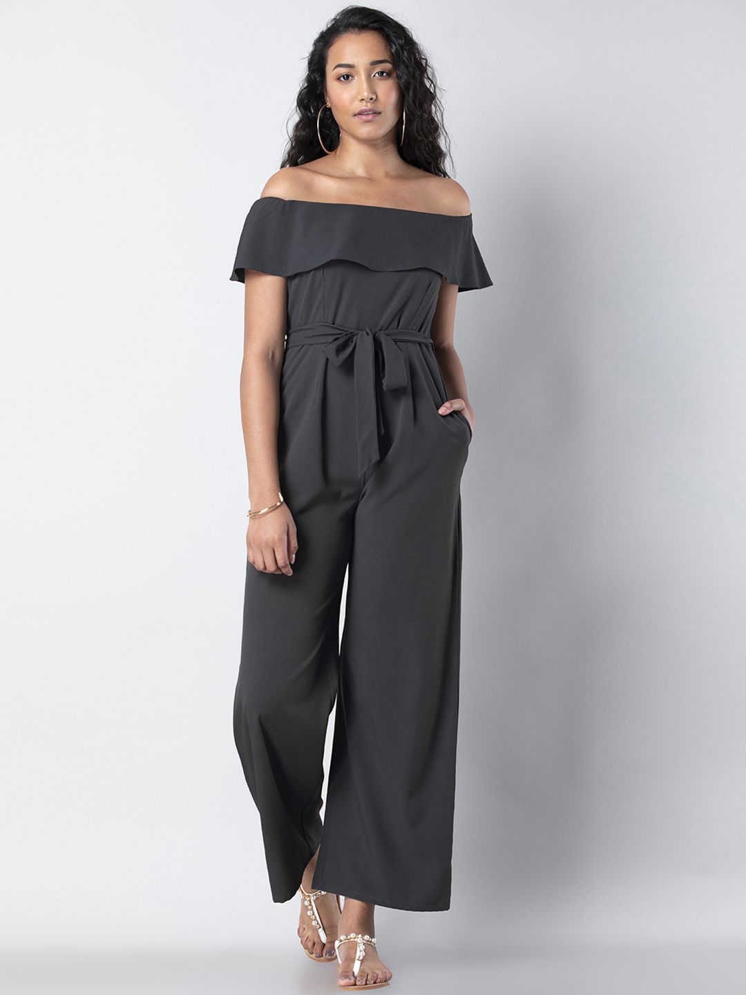 FabAlley Women Grey Solid Basic Jumpsuit Price in India