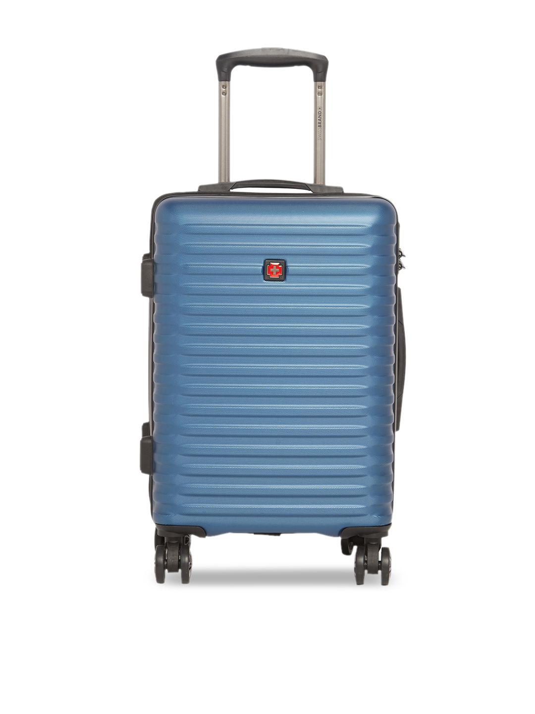 SWISS BRAND Navy Blue Solid Dublin 360-Degree Rotation Hard-Sided Cabin Trolley Suitcase Price in India