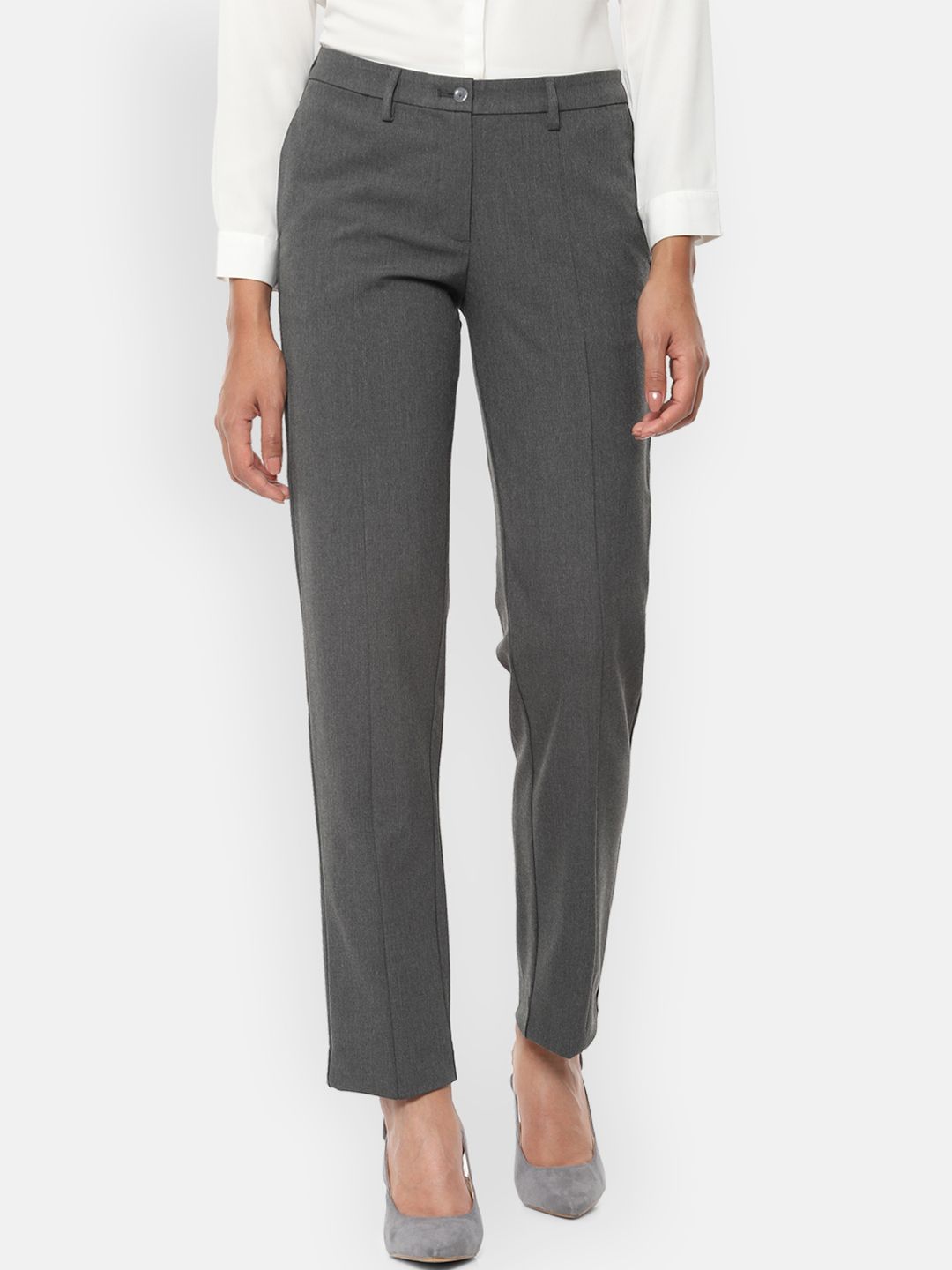 Van Heusen Woman Grey Regular Fit Solid Formal Trousers