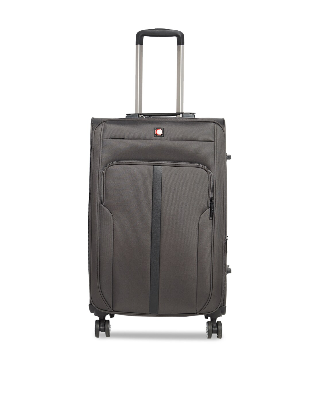 SWISS BRAND Grey Solid Grande 360-Degree Rotation Soft-Sided Medium Trolley Suitcase Price in India