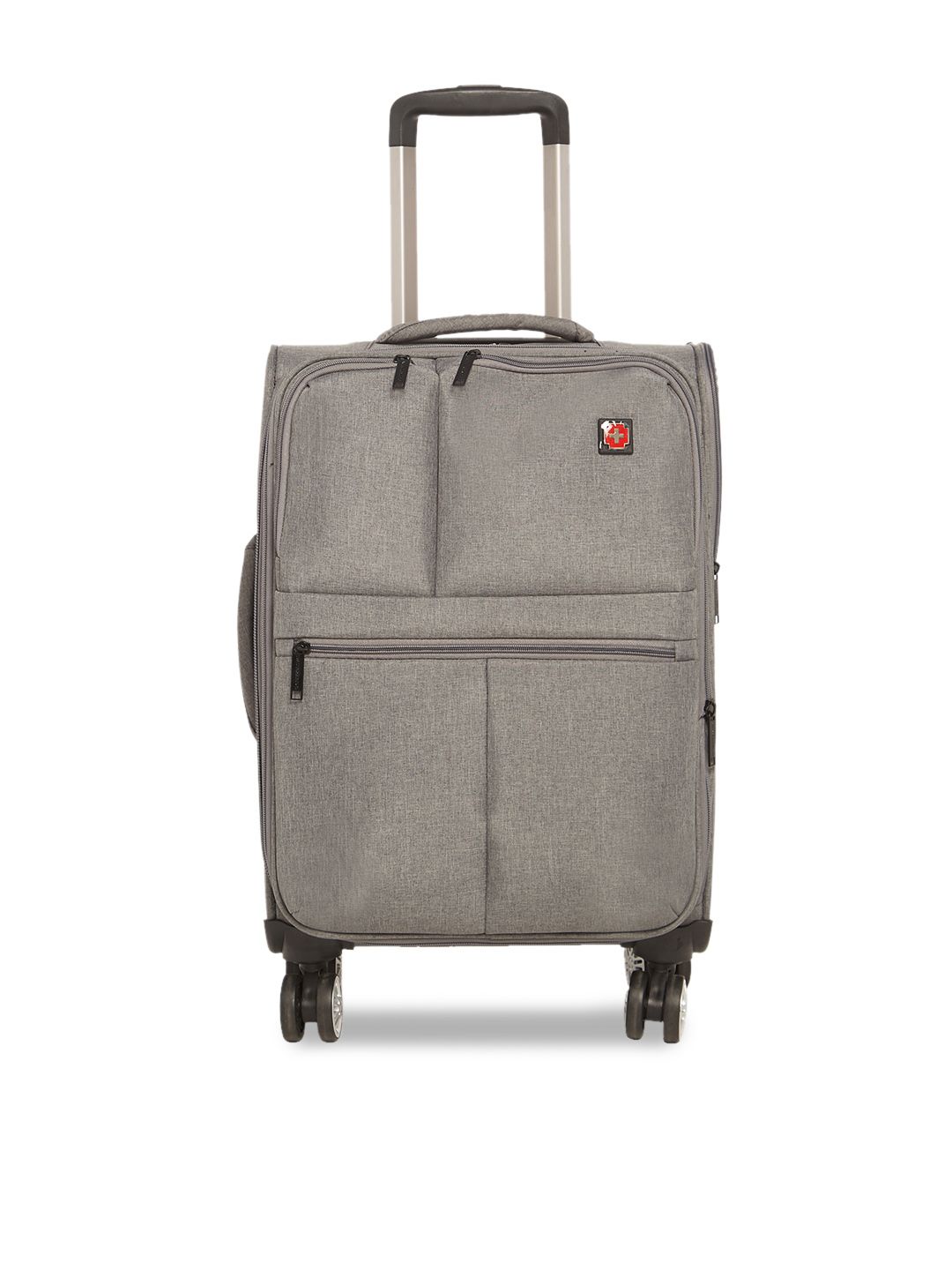 SWISS BRAND Grey Solid Vevey 360-Degree Rotation Soft-Sided Cabin Trolley Suitcase Price in India