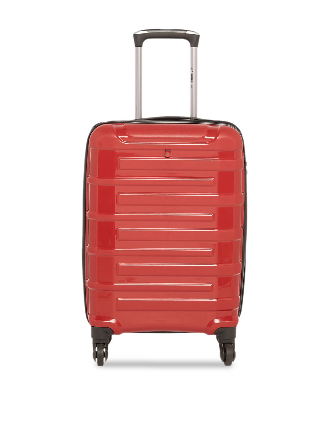 SWISS BRAND Red & Grey Solid SION 360-Degree Rotation Hard-Sided Cabin Trolley Suitcase Price in India