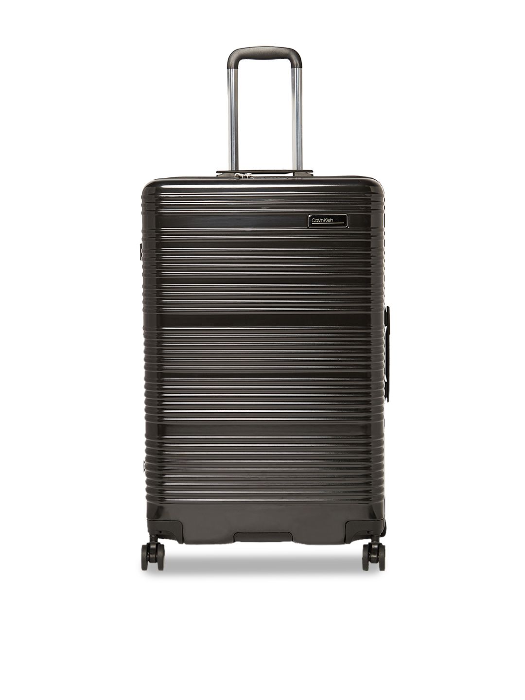 Calvin Klein Black Textured Globetrotter Hard-Sided Large Trolley Suitcase Price in India