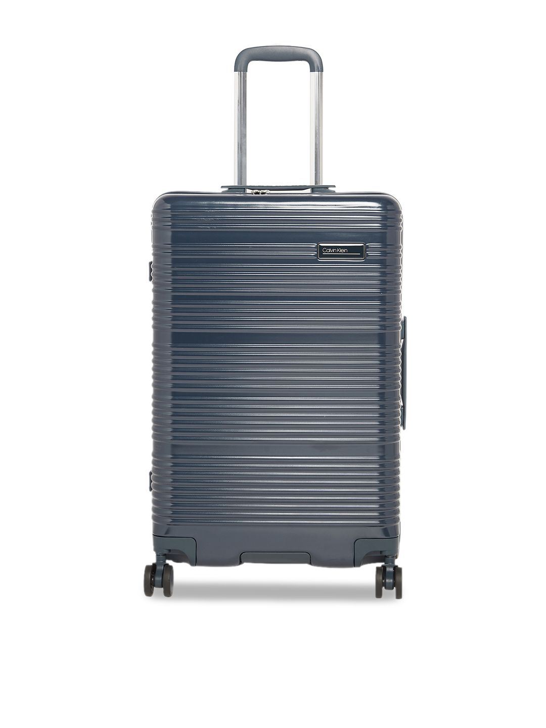 Calvin Klein Navy Blue Textured Globetrotter Hard-Sided Medium Trolley Suitcase Price in India