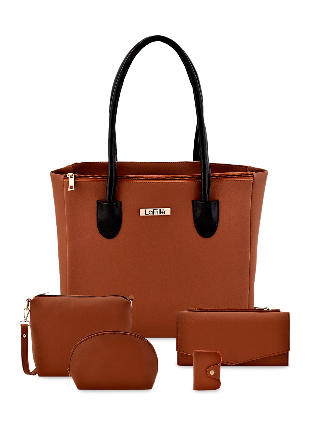 LaFille Set of 5 Tan Brown Solid Bags Price in India