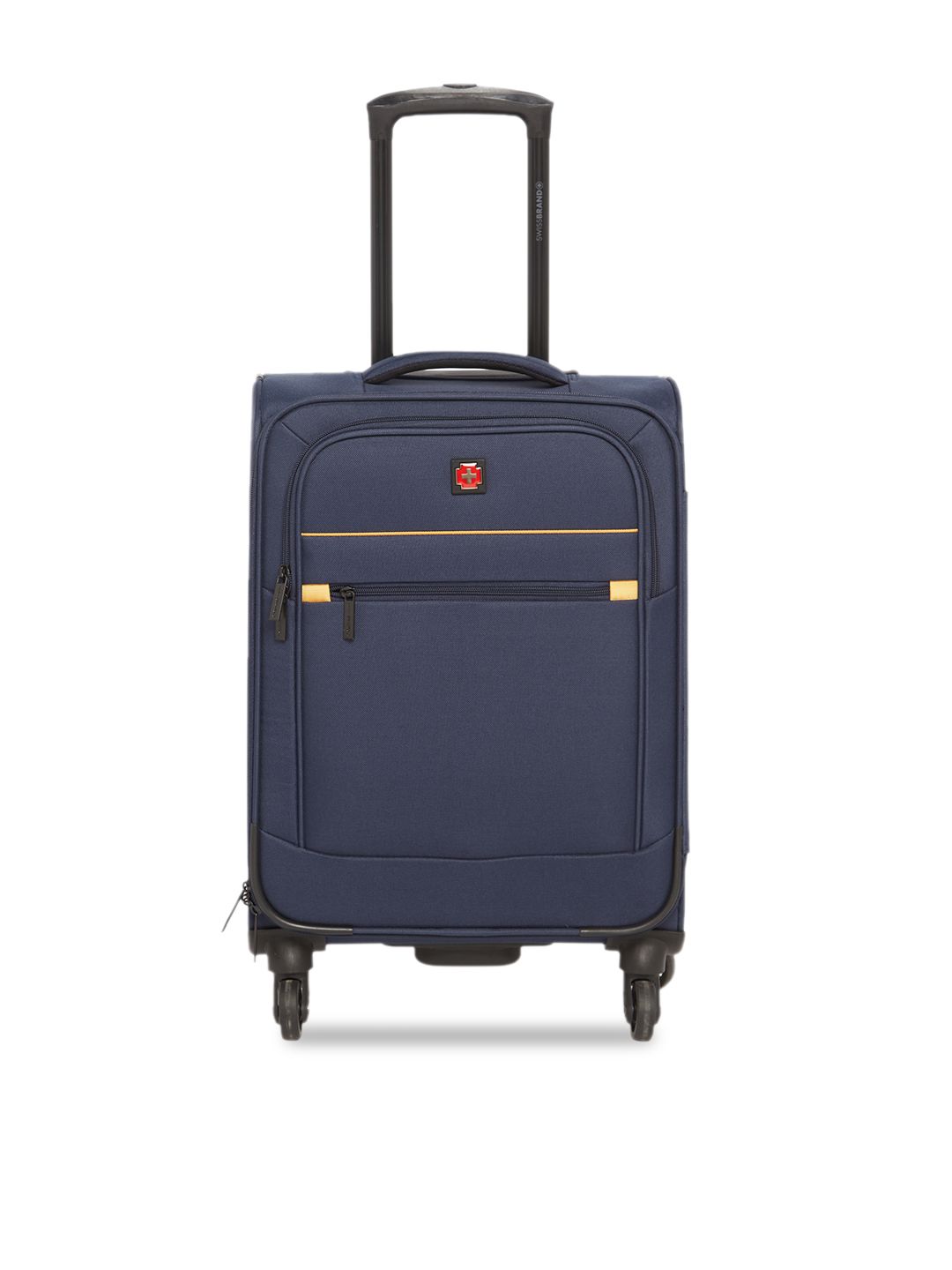 SWISS BRAND Navy Blue Solid Barcelona 360-Degree Rotation Soft-Sided Cabin Trolley Suitcase Price in India