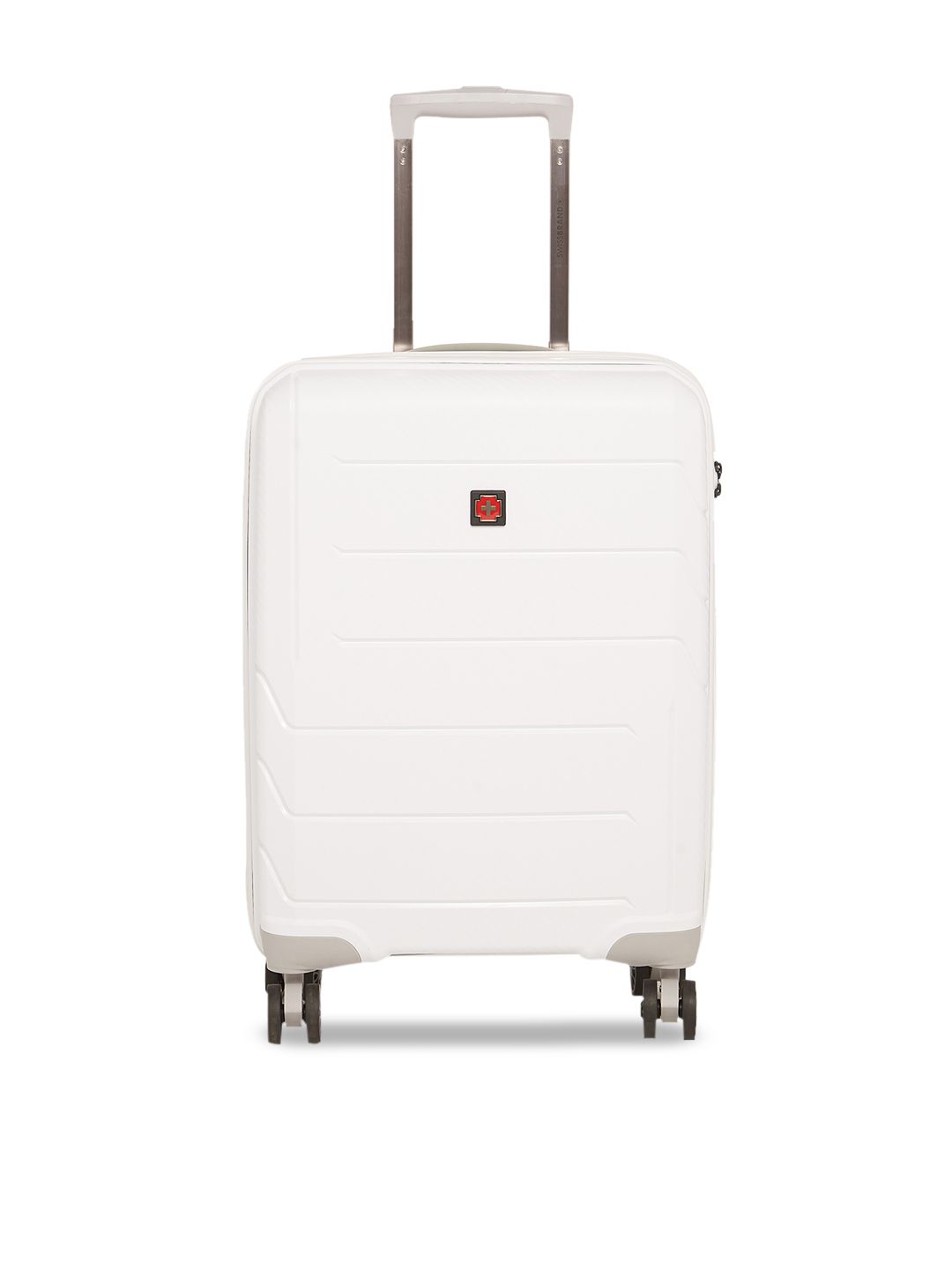 SWISS BRAND White Solid MATTERHORN 360-Degree Rotation Hard-Sided Cabin Trolley Suitcase Price in India