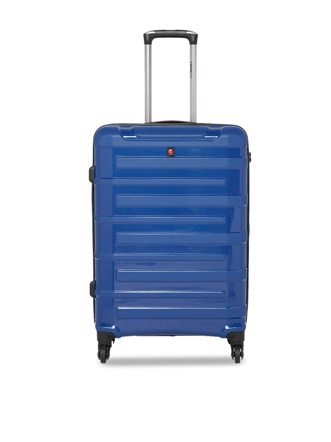 SWISS BRAND Blue & Black Colourblocked SION 360-Degree Rotation Hard-Sided Medium Trolley Suitcase Price in India