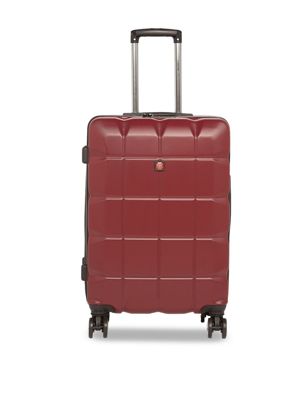 SWISS BRAND Burgundy Solid Friburg 360-Degree Rotation Hard-Sided Medium Trolley Suitcase Price in India