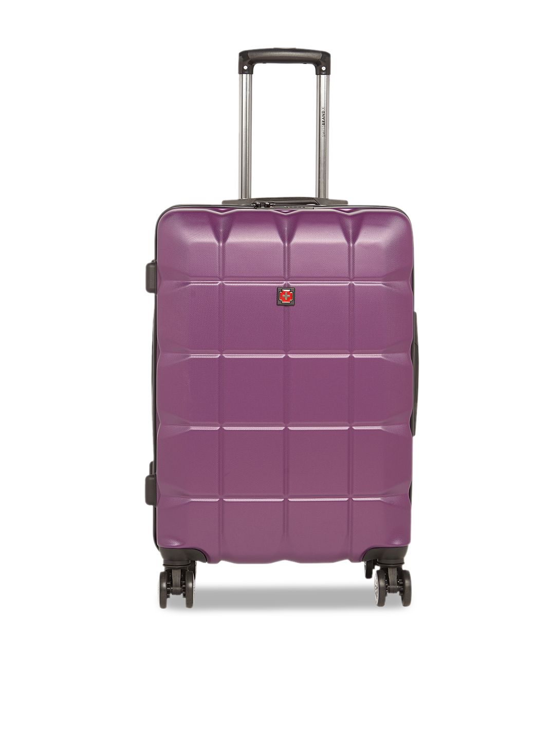 SWISS BRAND Purple Solid Friburg 360-Degree Rotation Hard-Sided Medium Trolley Suitcase Price in India