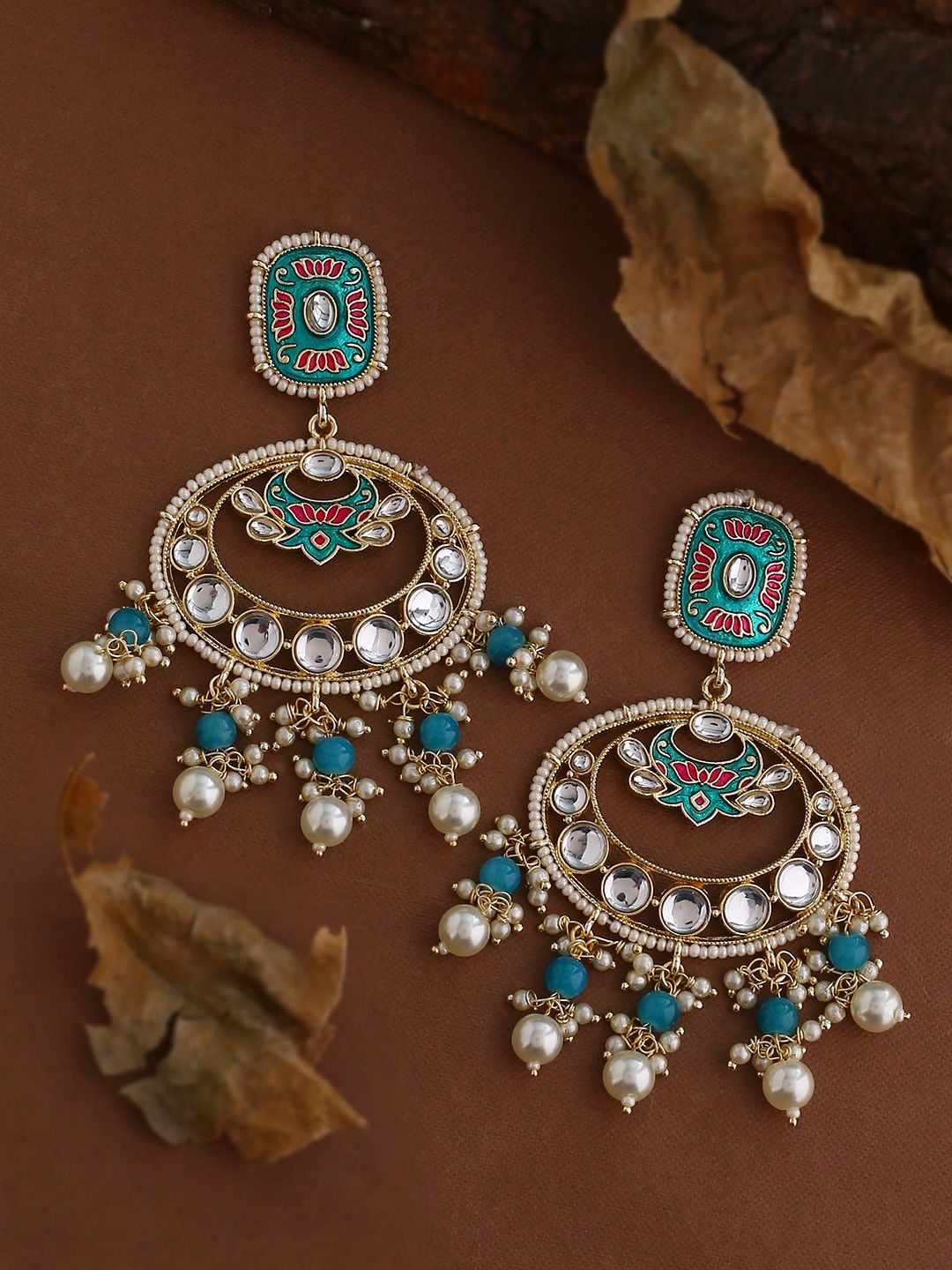 Shoshaa Blue Gold Plated Meenakari Circular Drop Earrings Price in India