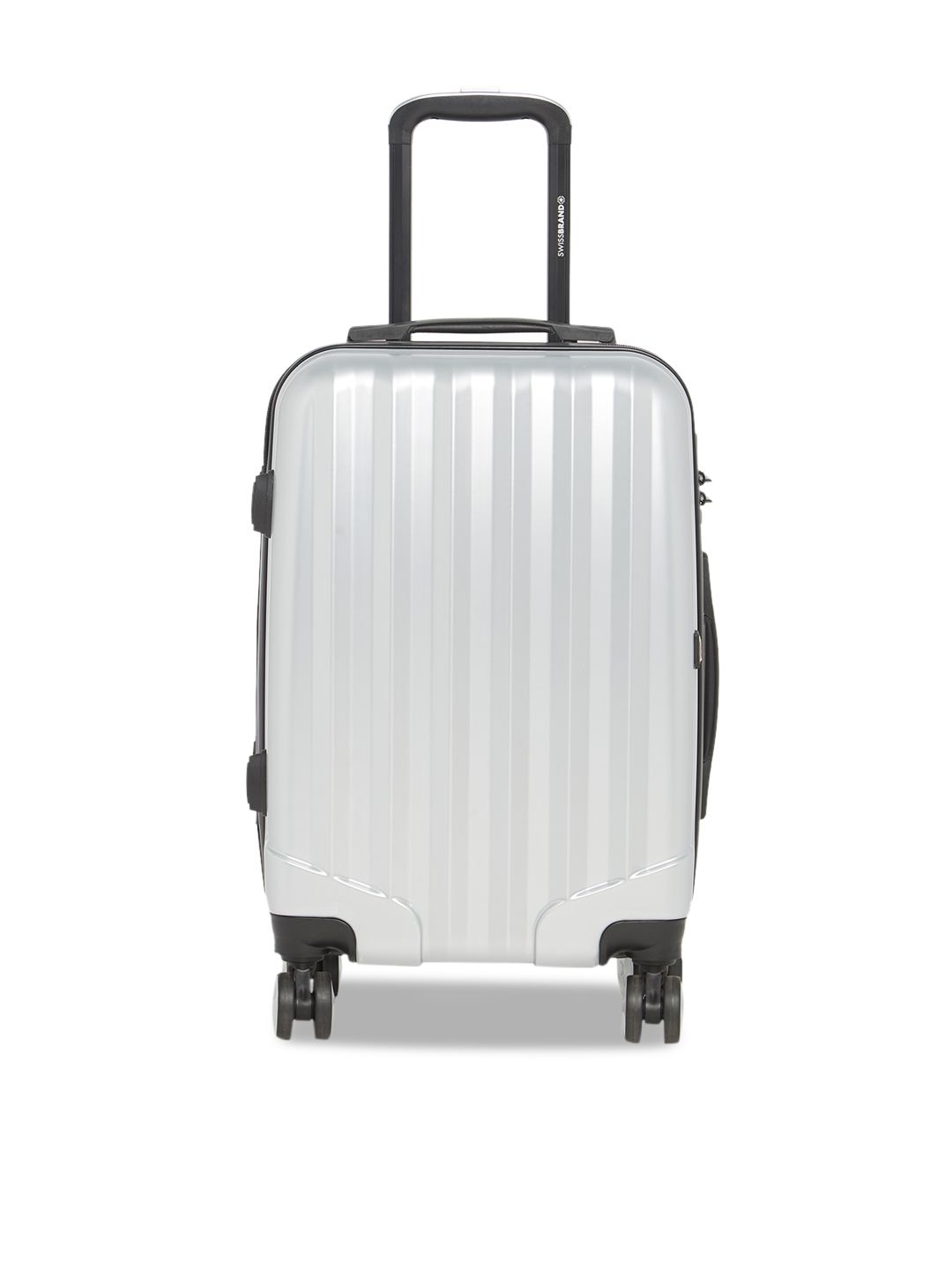 SWISS BRAND Silver-Toned Solid BADEN 360-Degree Rotation Hard-Sided Cabin Trolley Suitcase Price in India