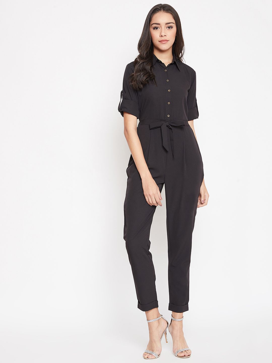 Uptownie Lite Women Black Solid Basic Jumpsuit Price in India