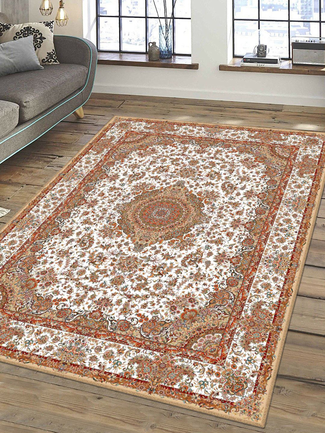 Status Brown & Beige Ice Silk Velvet Touch Persian Hand-Tufted Carpet Price in India