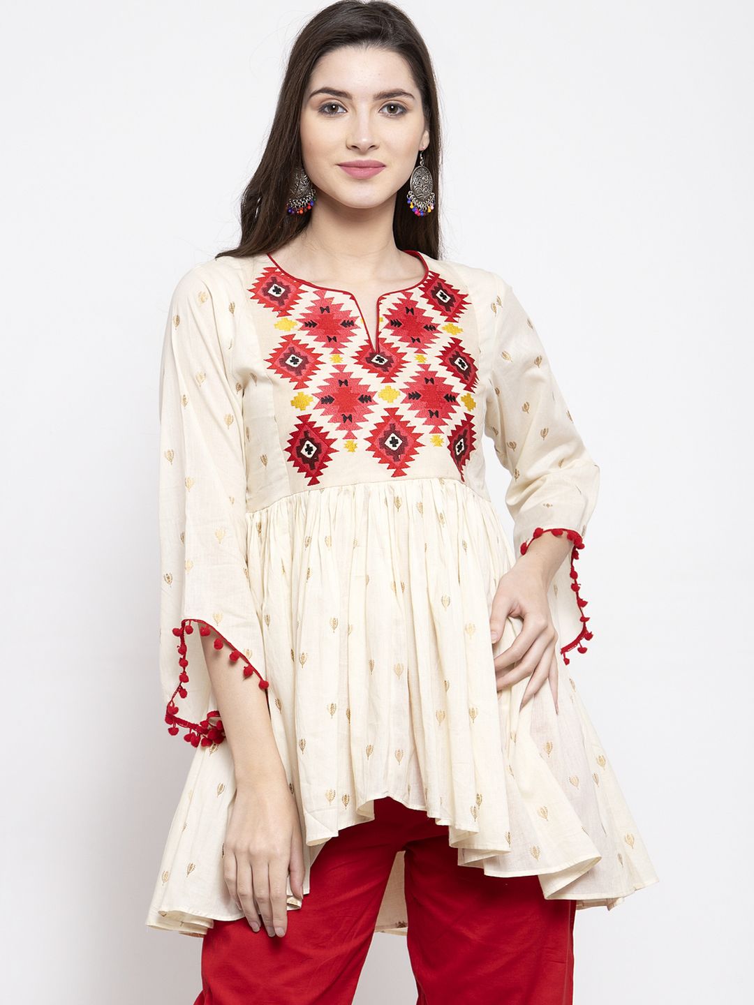 Bhama Couture Women Off-White & Red Printed Tunic Price in India