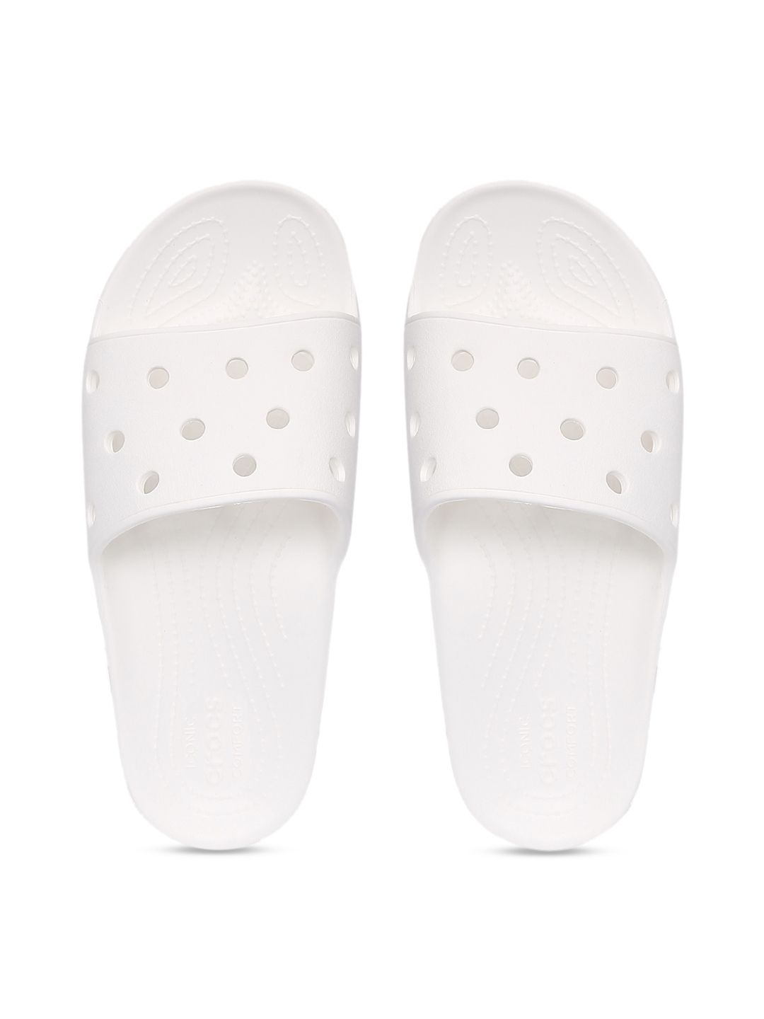 Crocs Classic  Unisex White Solid Sliders with Cut Work Detail Price in India
