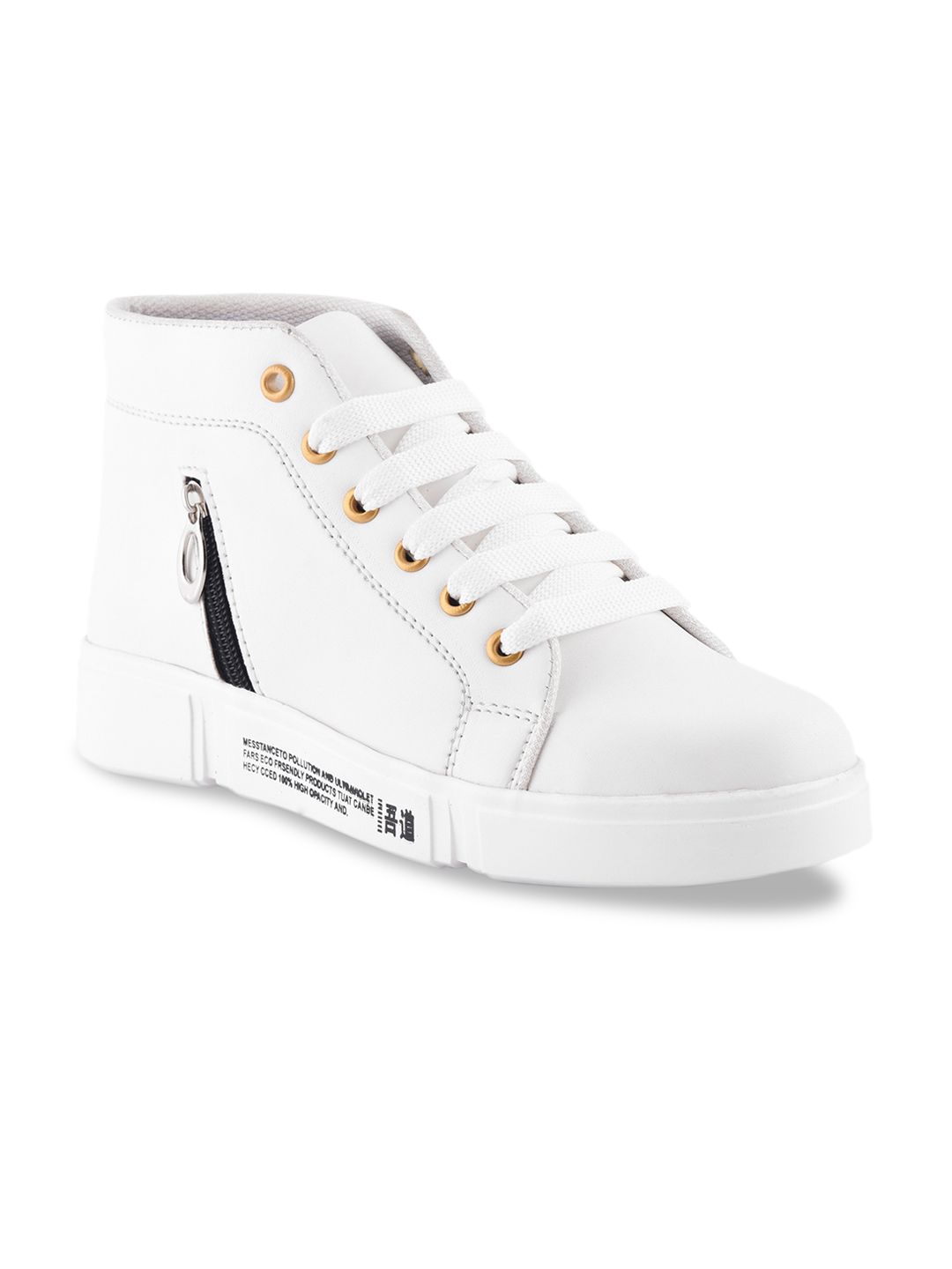 ZAPATOZ Women White Solid Synthetic Leather Mid-Top Sneakers Price in India