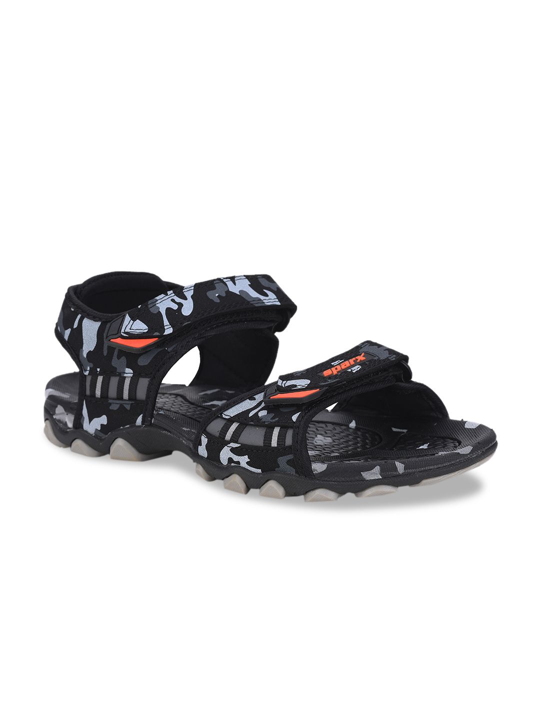 Sparx Men Black & Blue Camouflage Print Sports Sandals