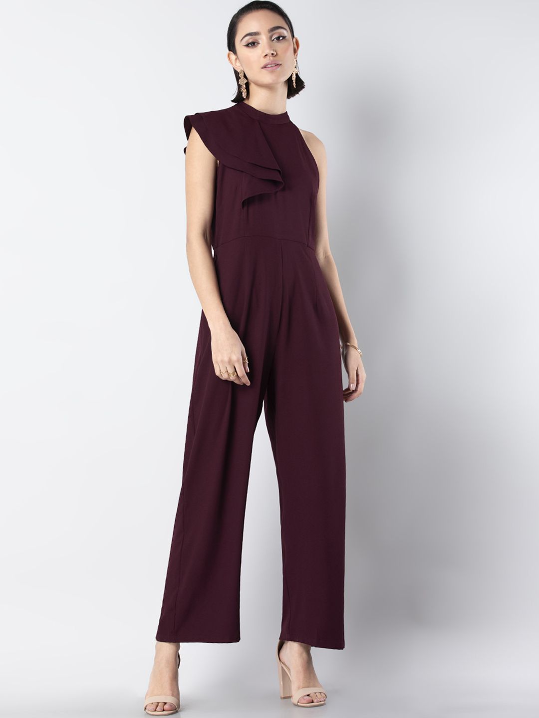 FabAlley Women Maroon Layered Detail Basic Jumpsuit Price in India