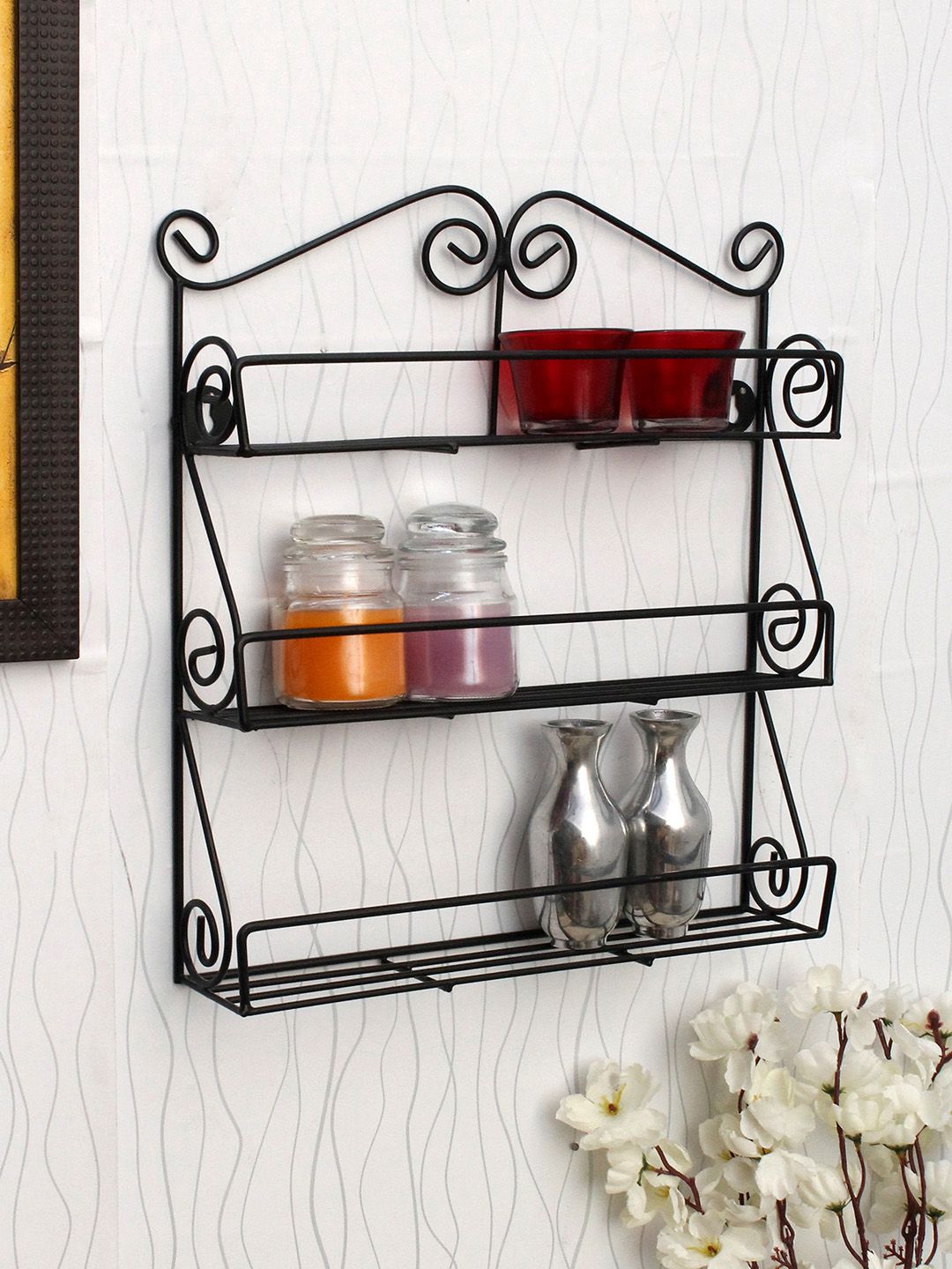 Home Sparkle Black Iron Basic Wall Shelf Price in India