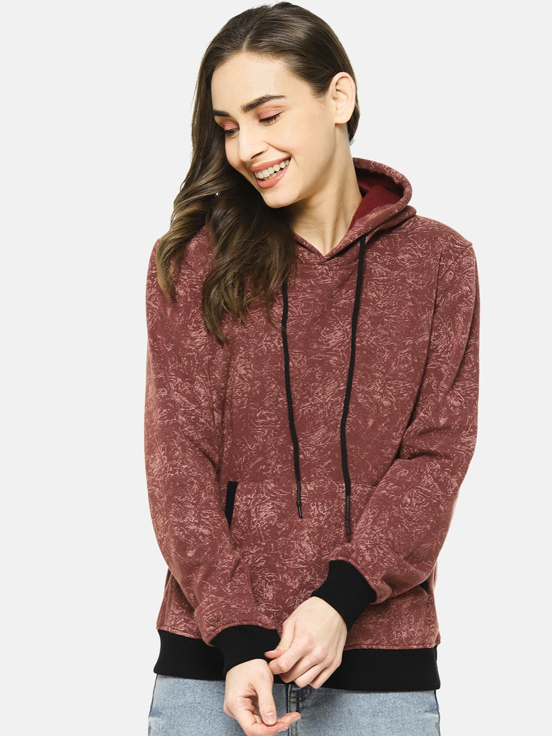 Campus Sutra Women Maroon Colourblocked Hooded Bomber Price in India