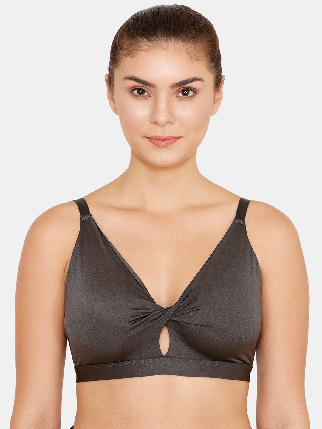 Zelocity by Zivame Charcoal Grey Solid Non-Wired Removable Padded Sports Bra ZC4429FASHAGREY Price in India