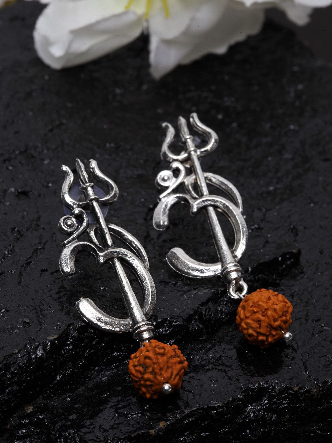 PANASH Silver-Plated & Brown Contemporary Drop Earrings Price in India