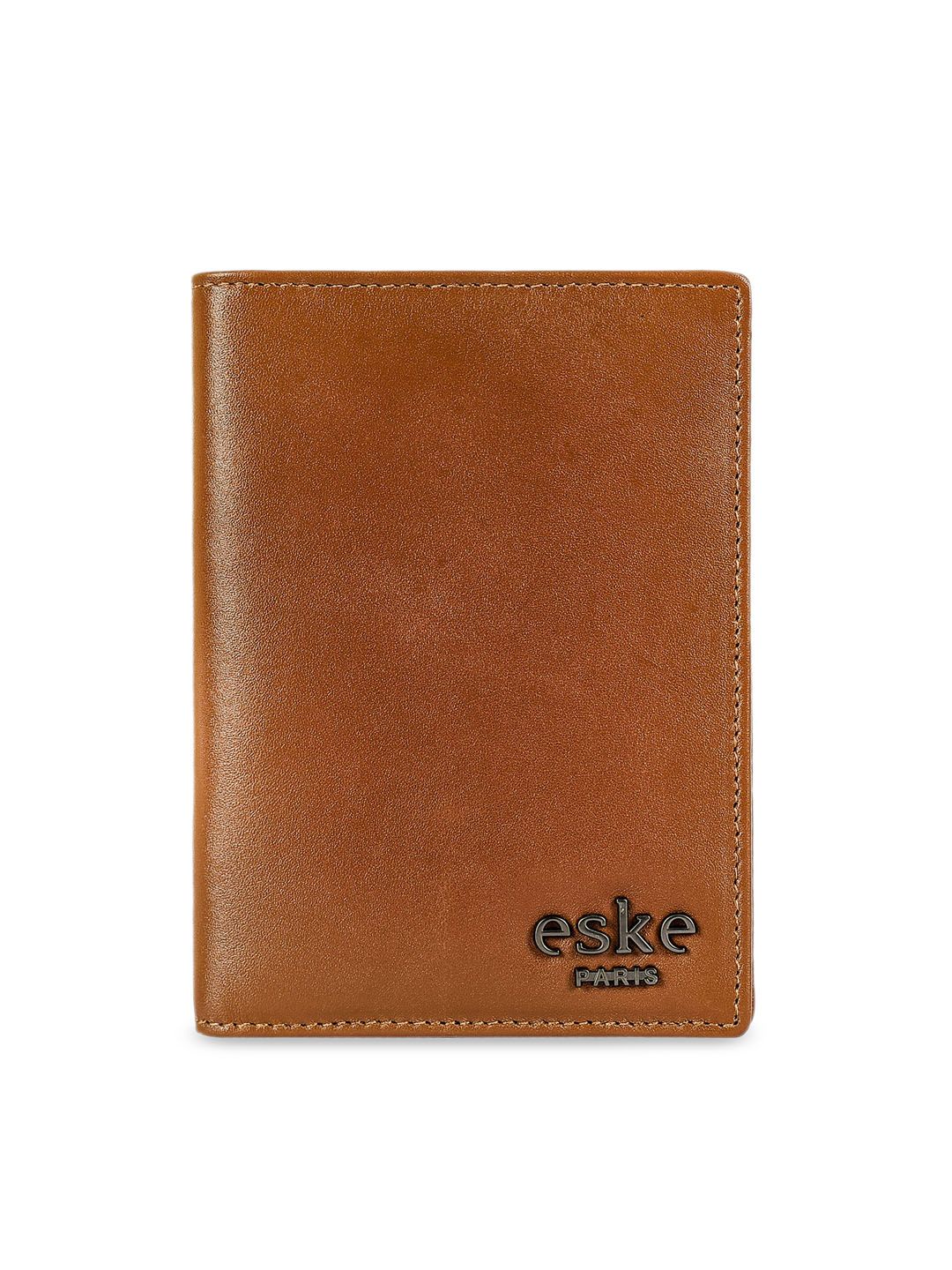 Eske Unisex Tan Brown Solid Leather Pace Passport Holder Price in India