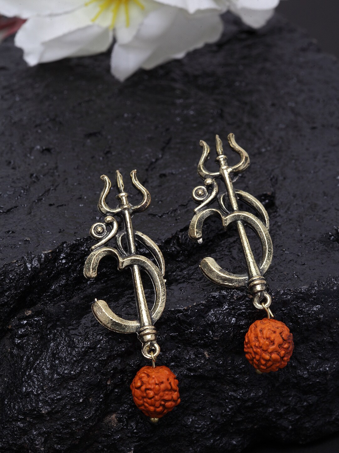 PANASH Gold-Plated & Brown Contemporary Drop Earrings Price in India