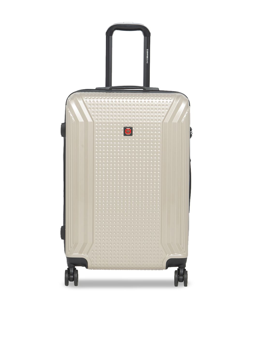 SWISS BRAND Beige Textured VERNIER 360-Degree Rotation Hard-Sided Medium Trolley Suitcase Price in India