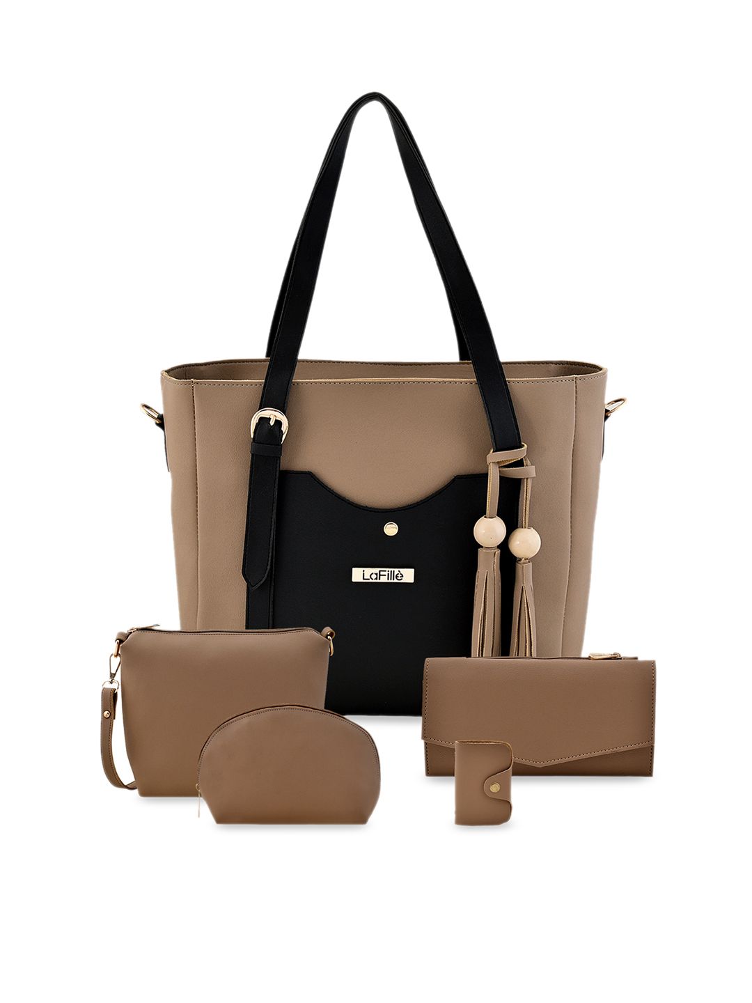 LaFille Set of 5 Beige Solid Bags Price in India
