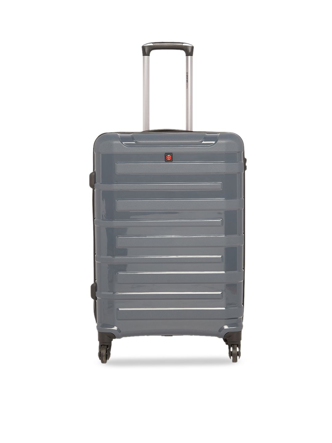 SWISS BRAND Unisex Grey & Black Colourblocked SION 360-Degree Rotation Hard-Sided Medium Trolley Suitcase Price in India