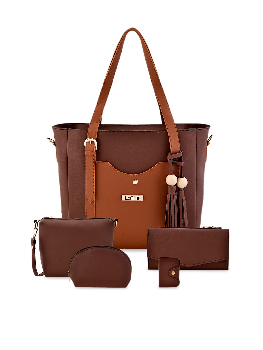 LaFille Set of 5 Brown Solid Bags Price in India