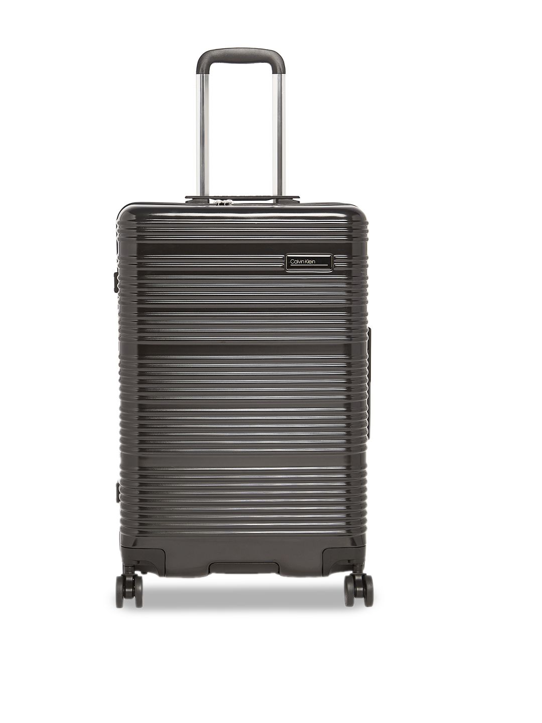 Calvin Klein Unisex Black Textured Globetrotter Hard-Sided Medium Trolley Suitcase Price in India