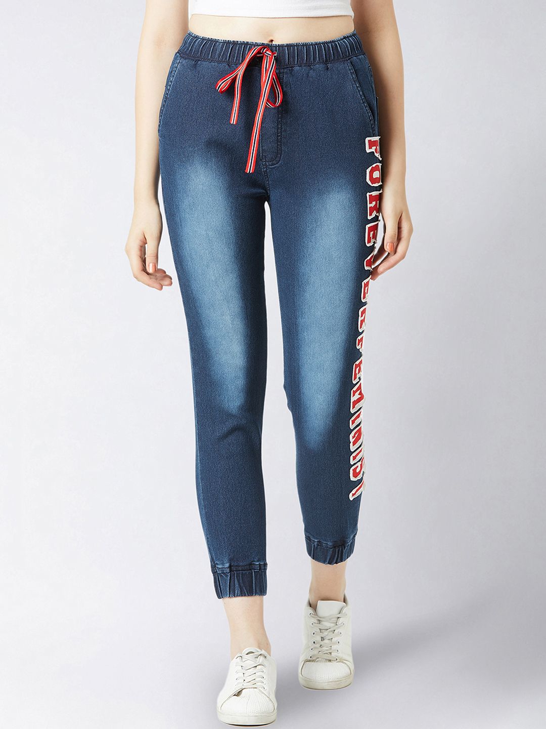 Miss Chase Women Navy Blue Regular Fit Printed Joggers Price in India