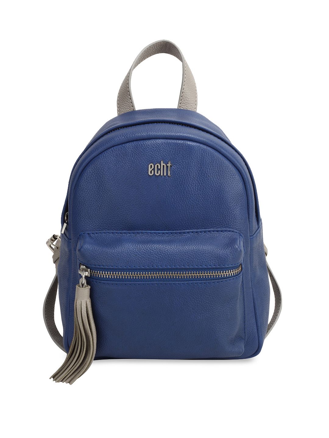 echt Women Navy Blue Solid Leather Backpack Price in India