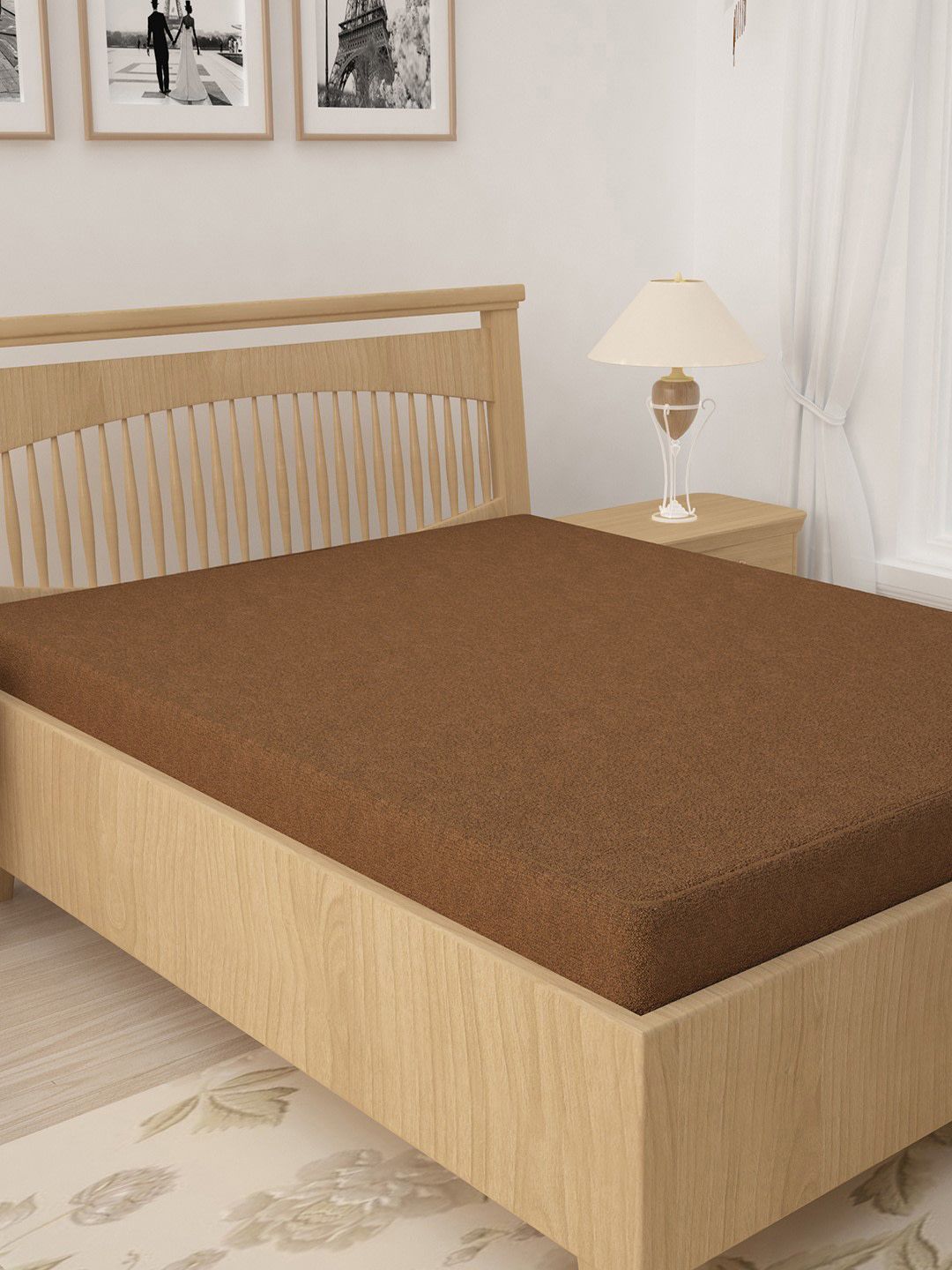 HOSTA HOMES Brown Solid Waterproof & Dustproof Single Bed Terry Mattress Protector Price in India