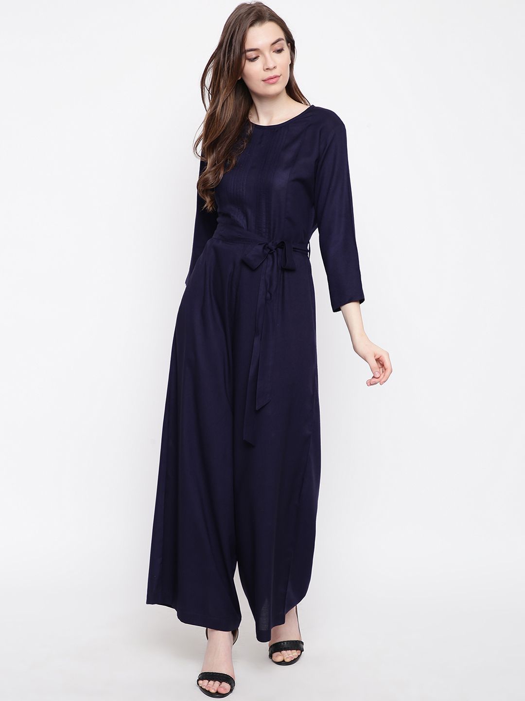 FABNEST Women Navy Blue Solid Basic Jumpsuit Price in India