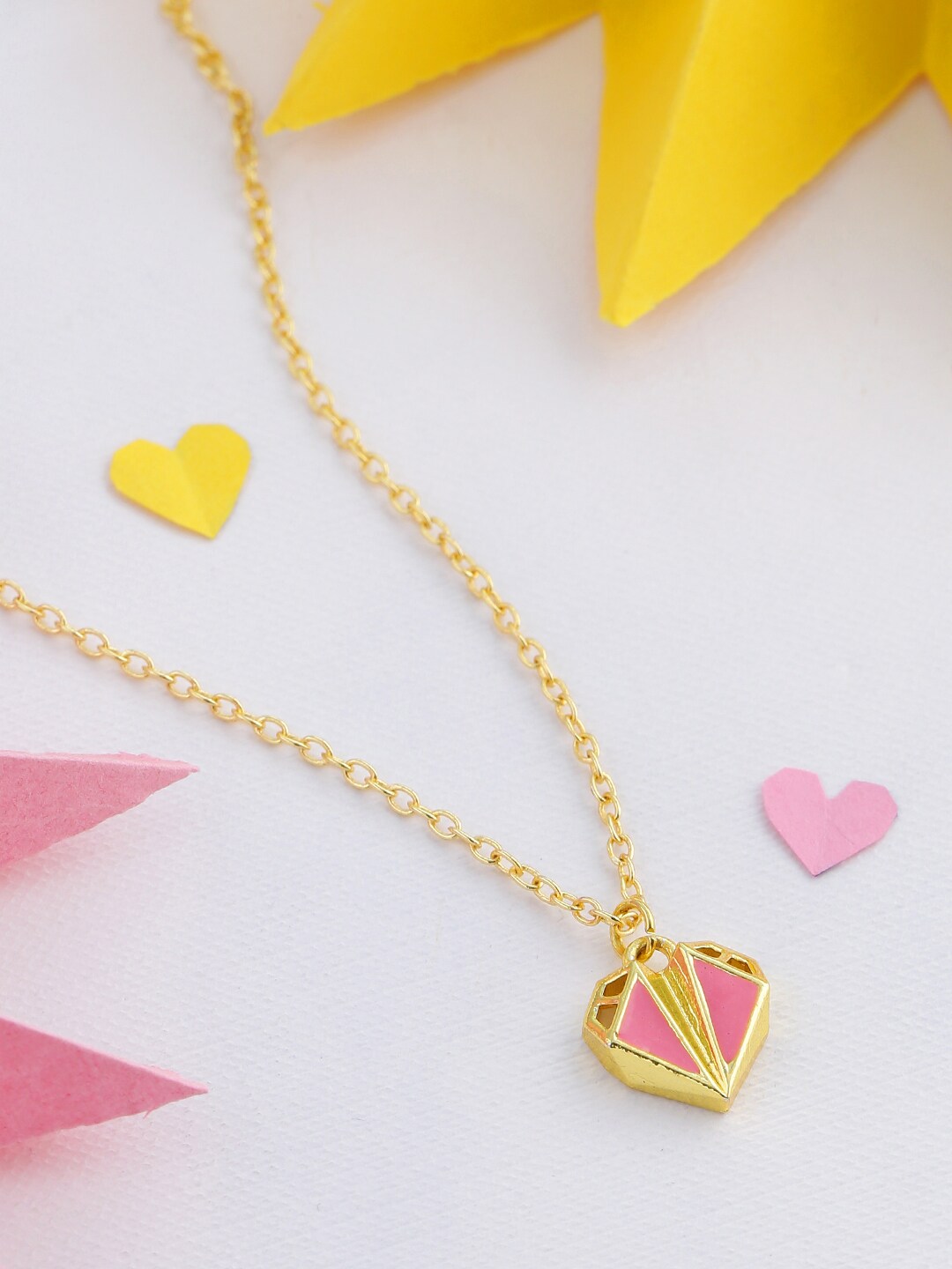 Voylla Gold-Plated & Pink Mi Amore Geometric Heart Necklace Price in India