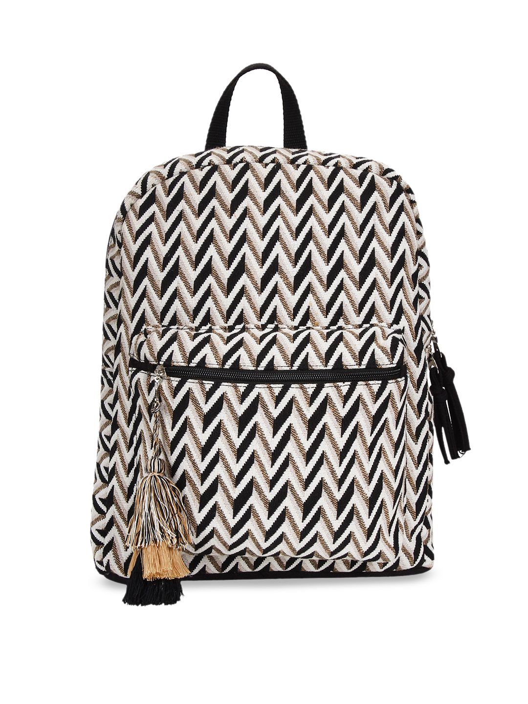 Anekaant Women Beige & Black Geometric Printed Backpack Price in India