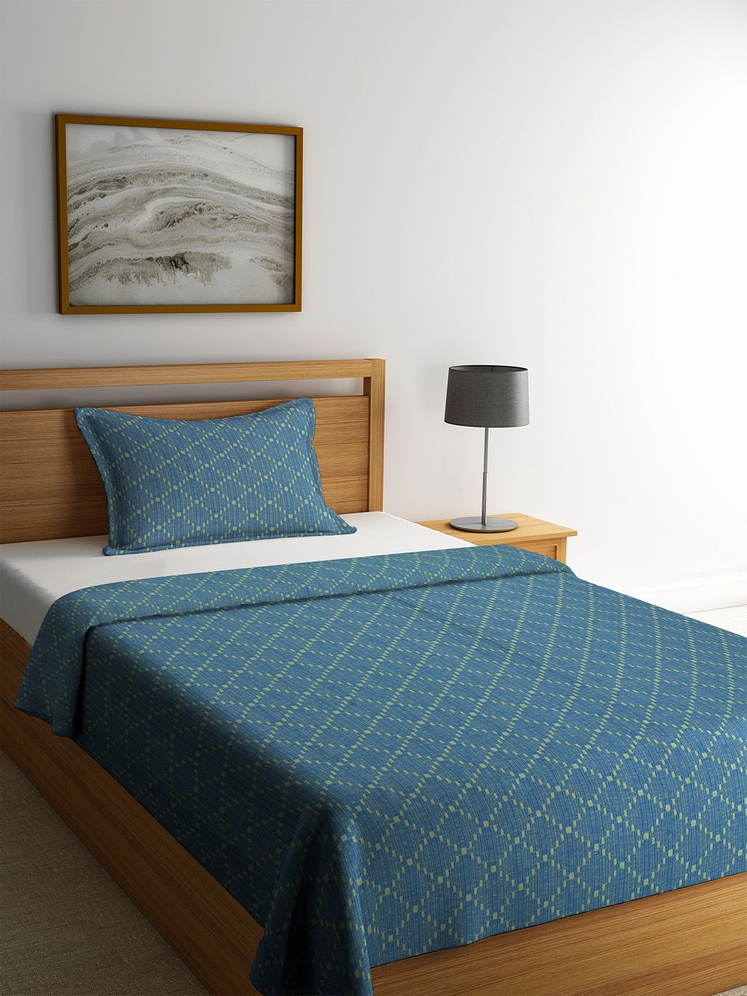 Soumya Blue Woven Design Single Bedcover With 1 Pillow Cover Price in India