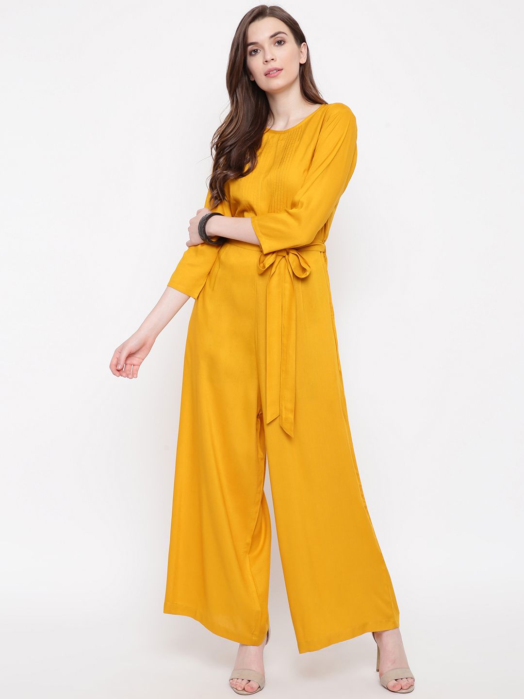 FABNEST Women Yellow Solid Basic Jumpsuit Price in India