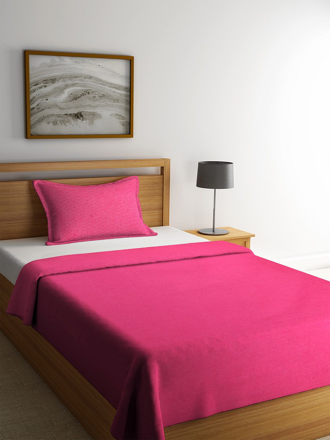 Soumya Pink Solid Single Bedcover With 1 Pillow Cover Price in India