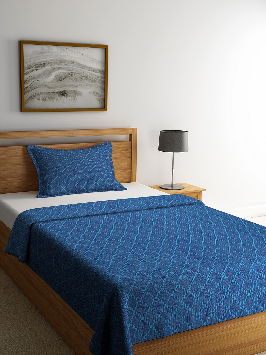 Soumya Unisex Set Of 2 Blue Woven Design Single Bedcover 1 sheet with 1 Pillow Cover Price in India
