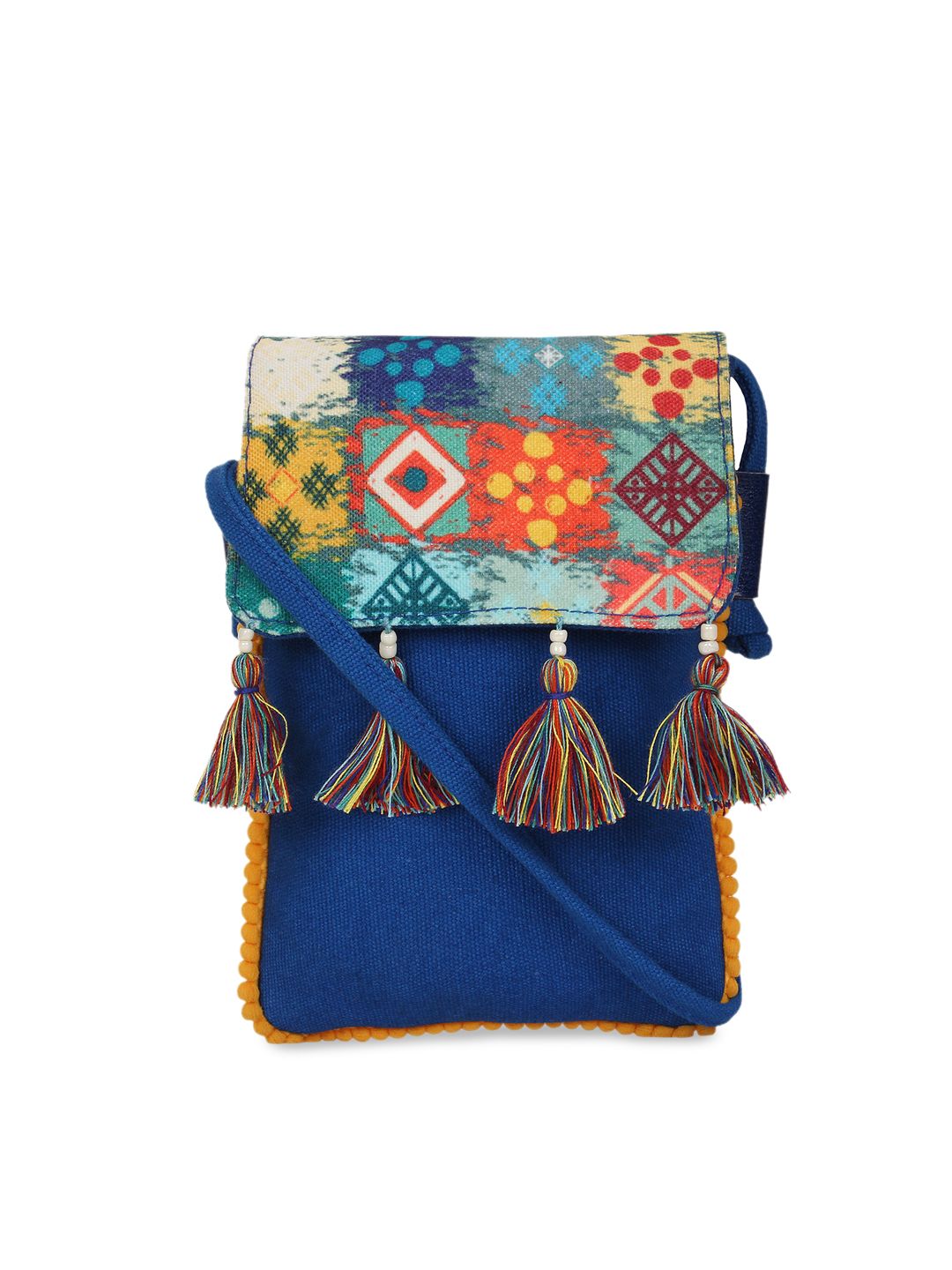 Anekaant Blue & Yellow Printed Sling Bag Price in India