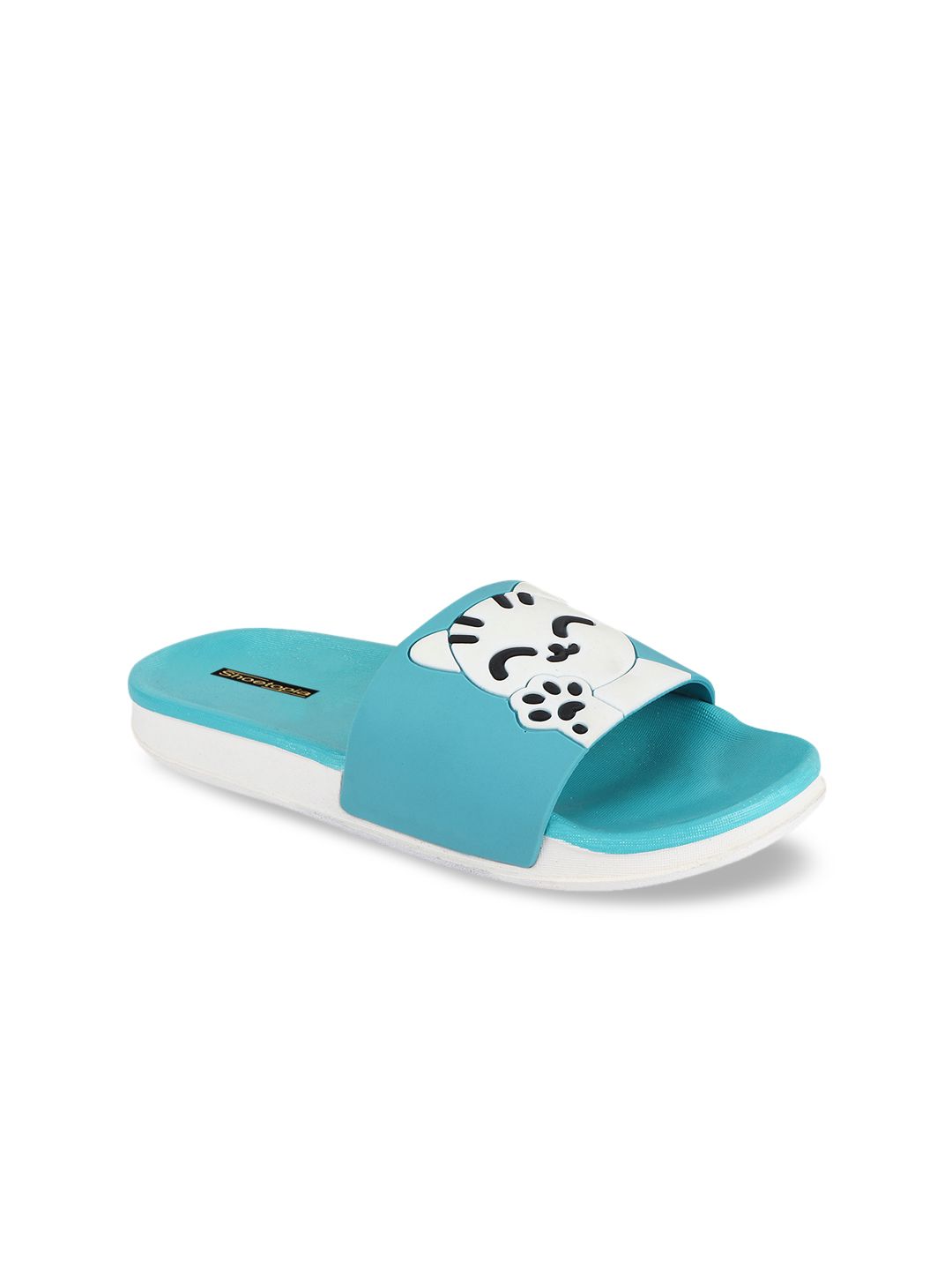 Shoetopia Women Blue & White Printed Sliders Price in India