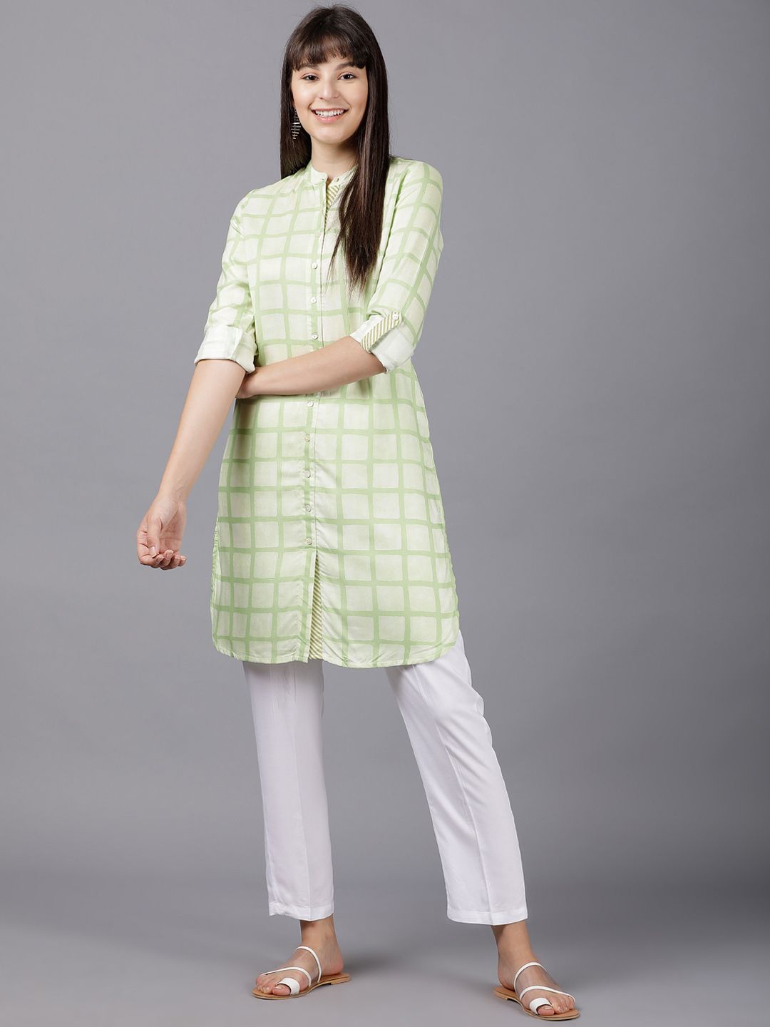 Vishudh Green Checked Tunic Price in India