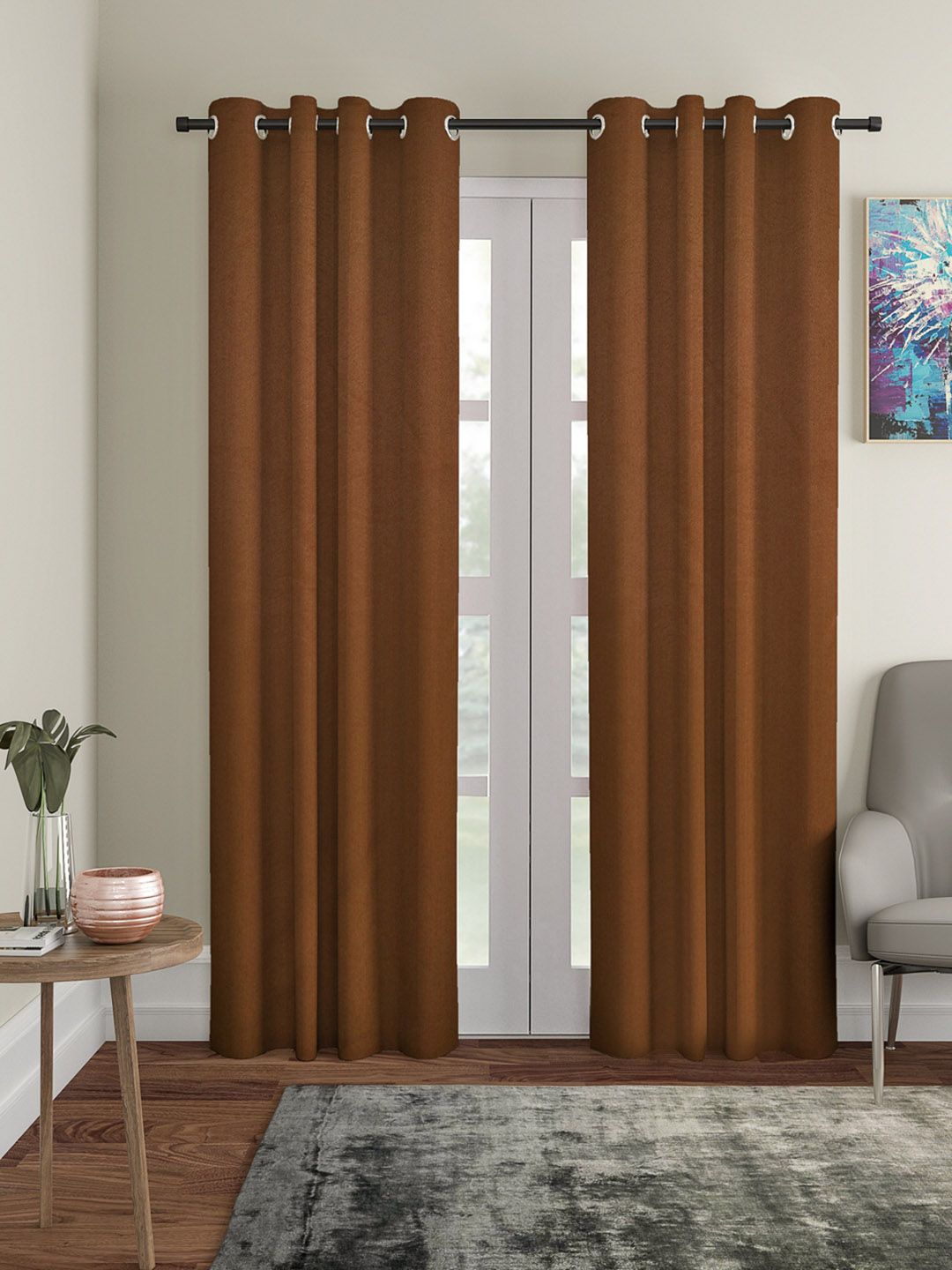 ROMEE Brown Set of 2 Black Out Door Curtains Price in India