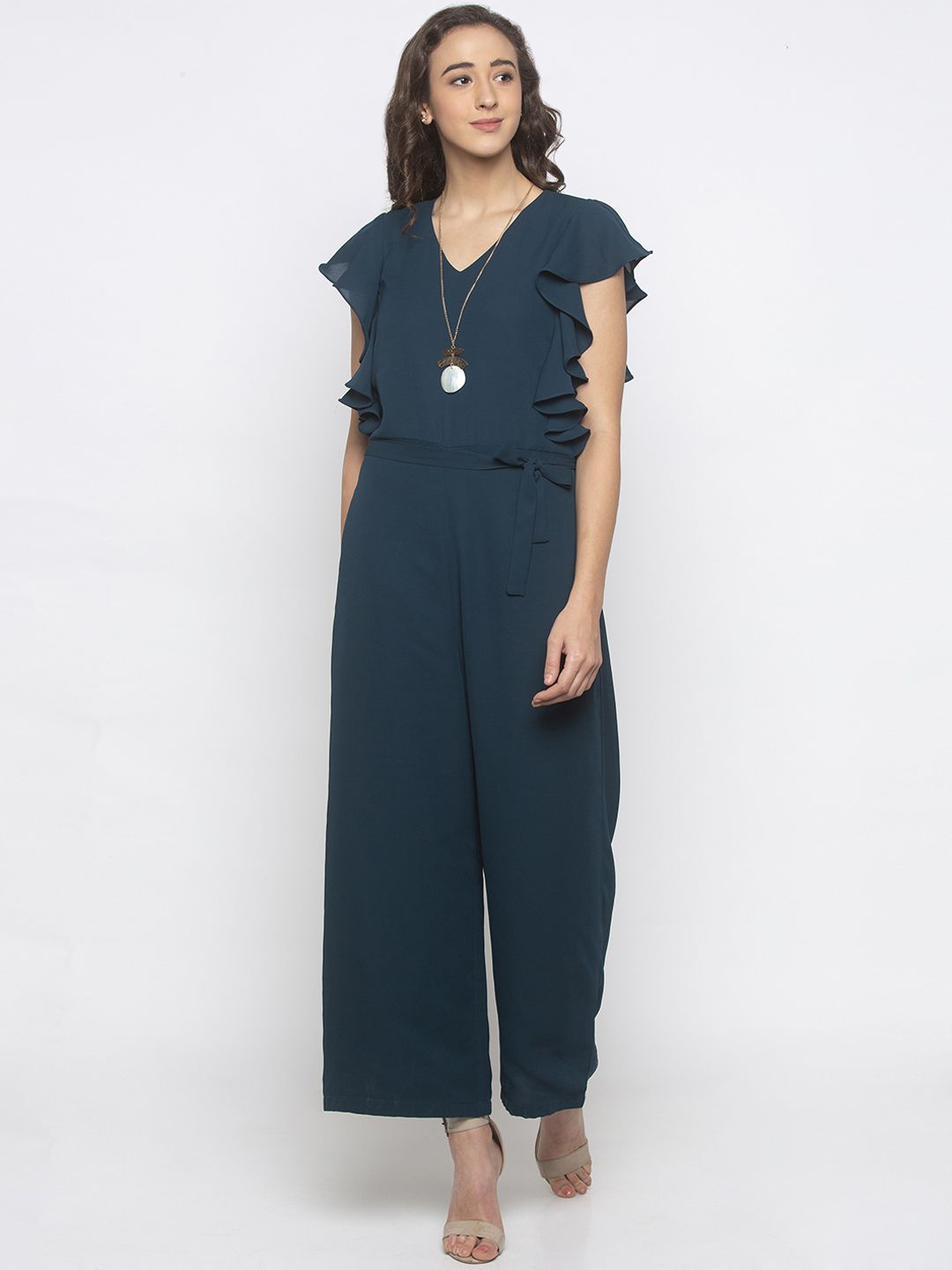 Iti Women Teal Blue Solid Basic Jumpsuit Price in India